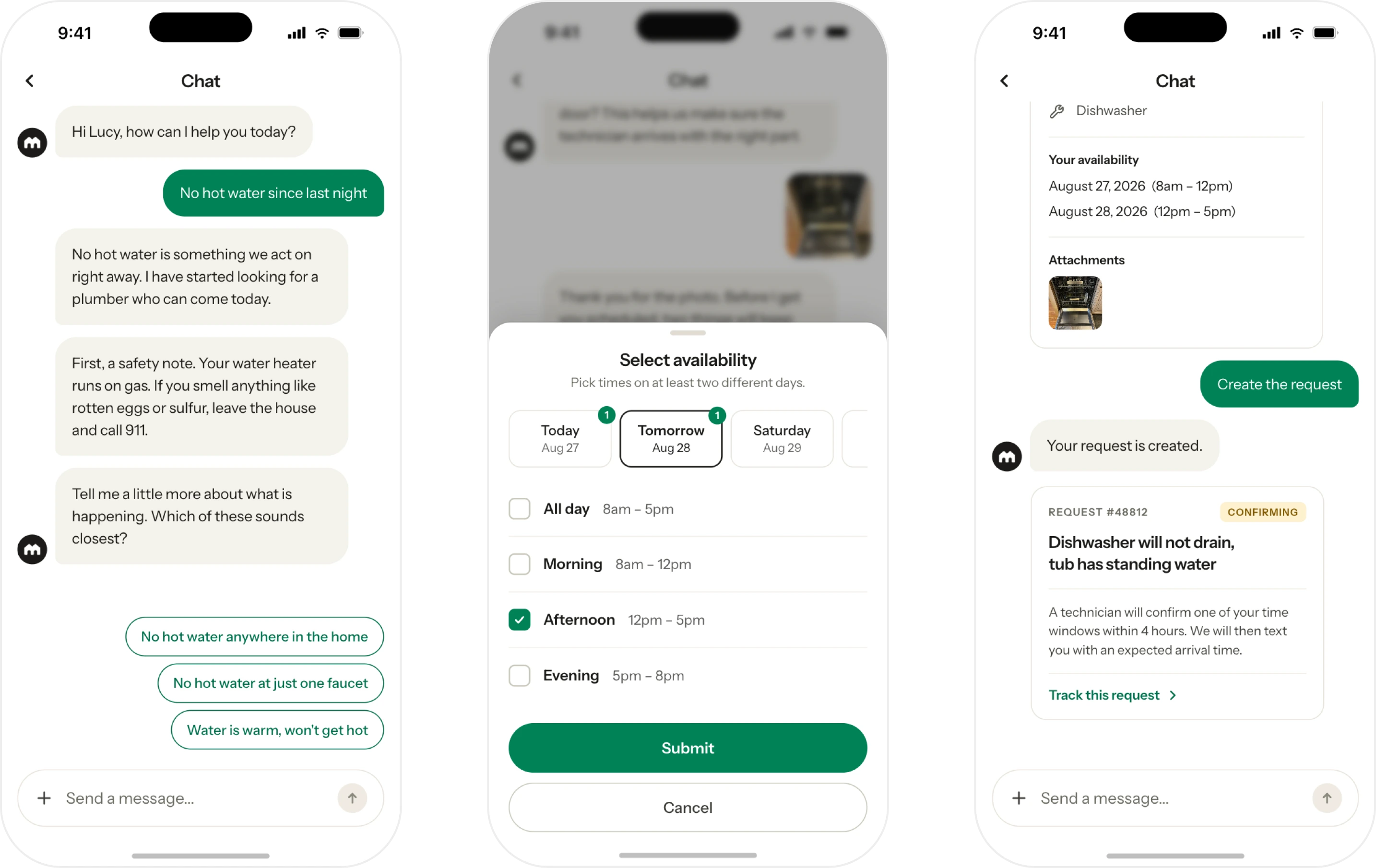 ResBot service request intake screens
