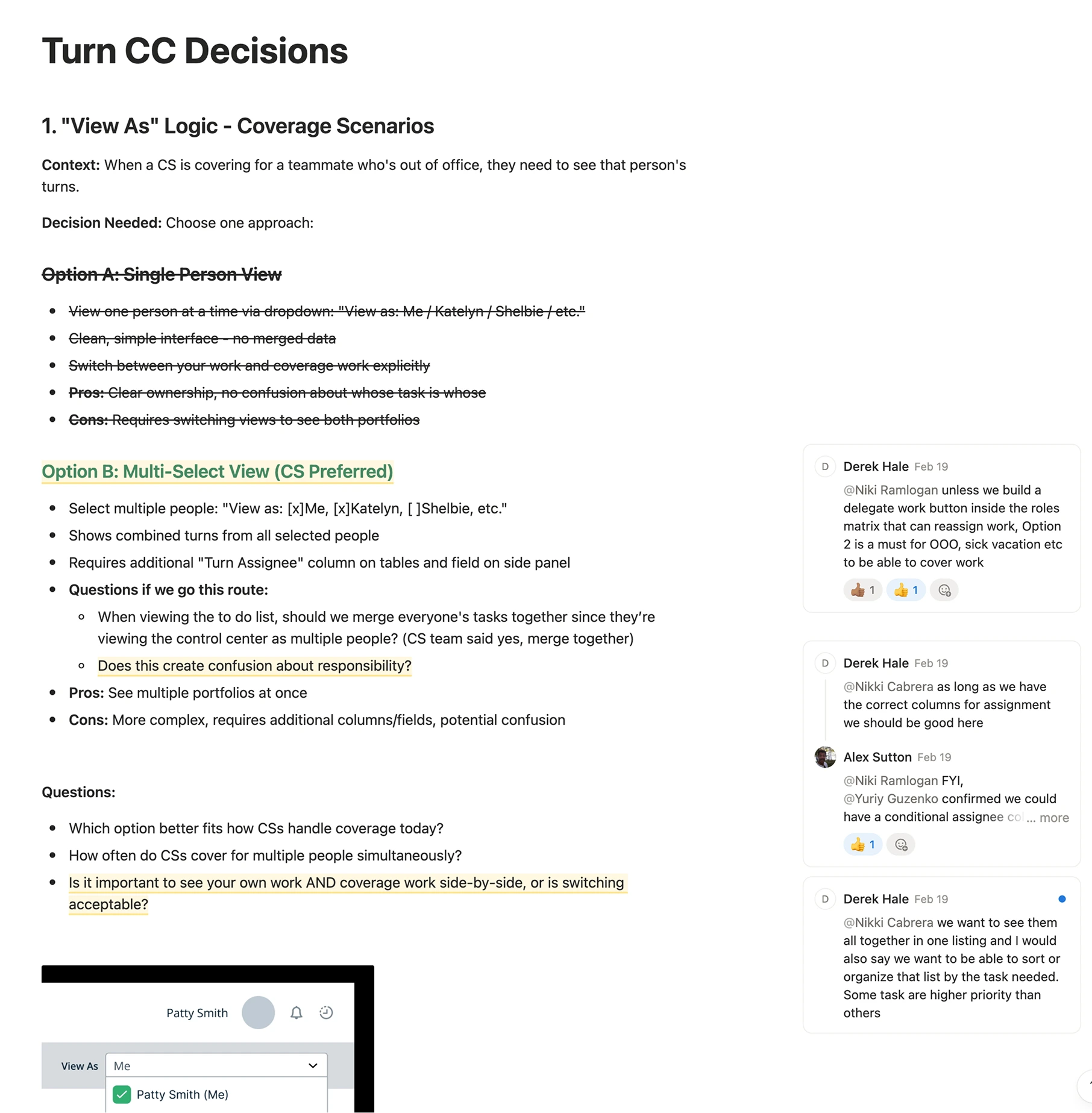 Decision document, coverage scenarios, with stakeholder comments
